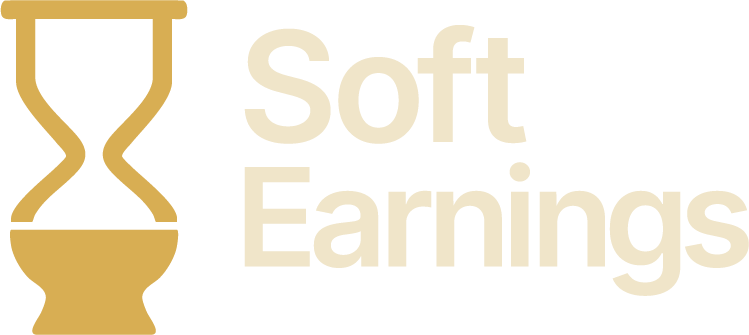 Soft Earnings logo featuring a minimalist hourglass icon next to the words “Soft Earnings” in a soft beige font.